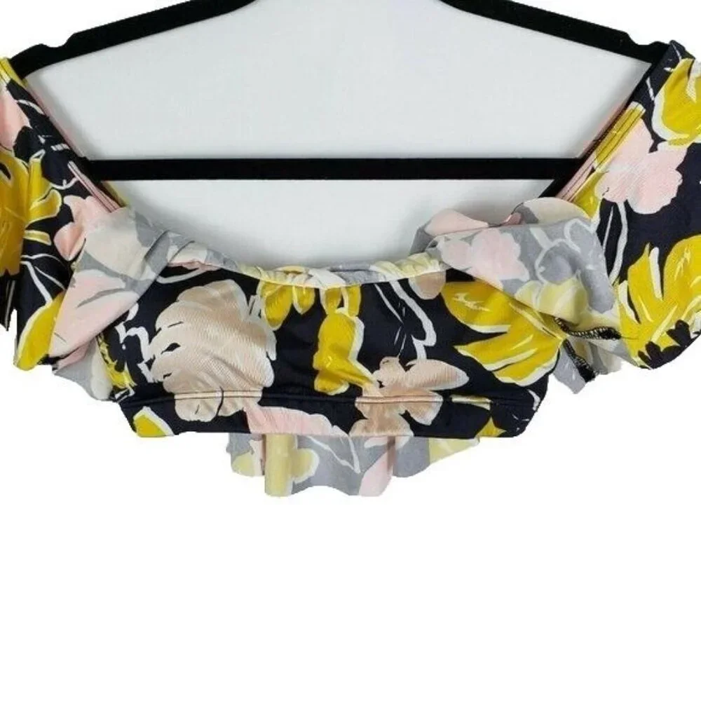 Cotton On Body Ruffle Off Shoulder Swim Bikini Top Floral Navy Piink Yellow